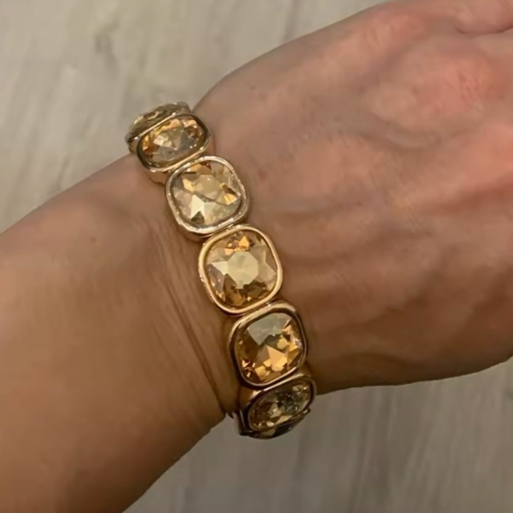 Amber Gold Gemstone Crystal Stretch Bracelet